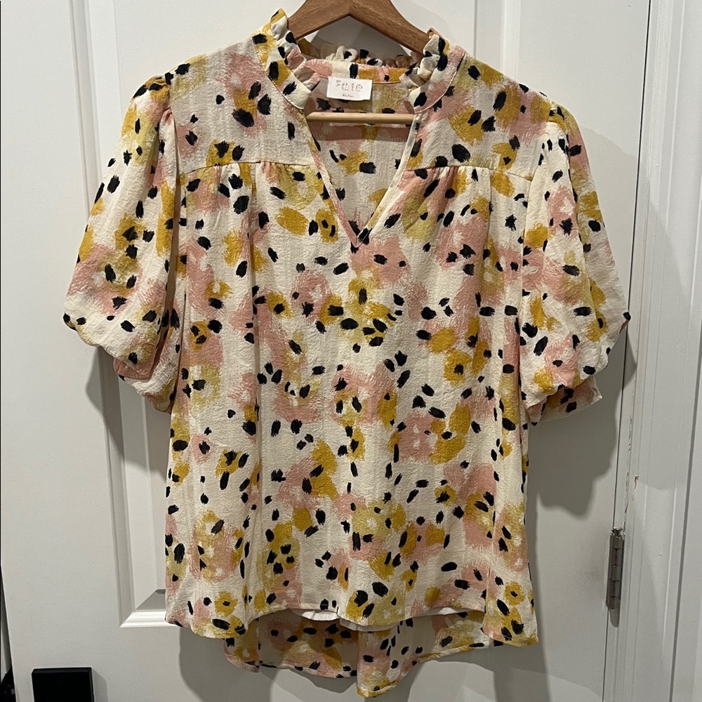 Fate Women's Abstract Print Blouse - Pink, Yellow, Black Size Small